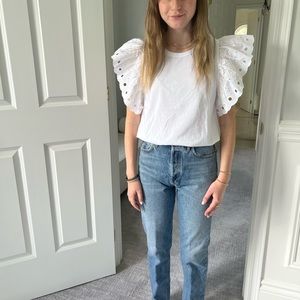 White ruffle cotton t-shirt